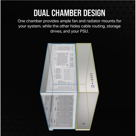 Corsair PC Case | 6500X Dual Chamber | White/Satin Gray Aluminum | Mid-Tower | Power supply included