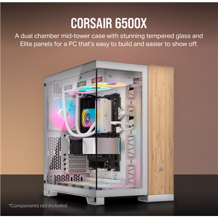 Corsair Dual Chamber PC Case | 6500X | White/Bamboo wood | Mid Tower | Power supply included No