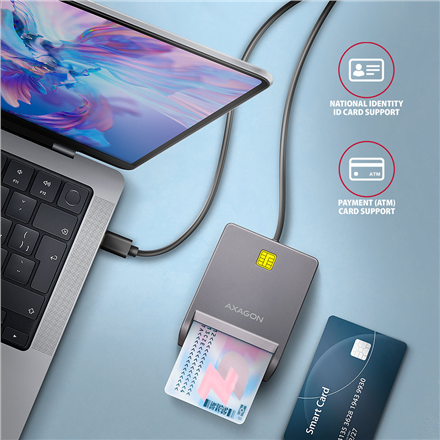 AXAGON USB-C Smart Card FlatReader | CRE-SM3TC