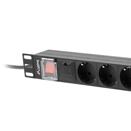Lanberg Power Distribution unit (PDU) 19" 1U 16A 2m 8X Schuko oulets | PDU-08F-0200-BK
