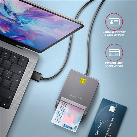 AXAGON Compact desktop USB contact Smart card/ID card reader with long USB-A cable | CRE-SM3T
