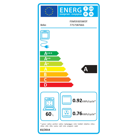 BEKO Cooker | FSM59305WDT | Hob type Induction | Oven type Electric | White | Width 50 cm | Grilling
