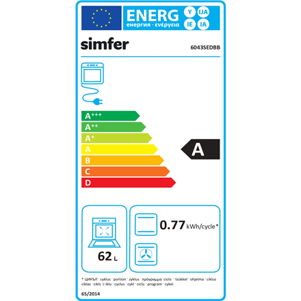 Simfer 6043SEDBB Oven | Simfer Oven | 6043SEDBB | 62 L | Electric | Manual | Mechanical control | Wh