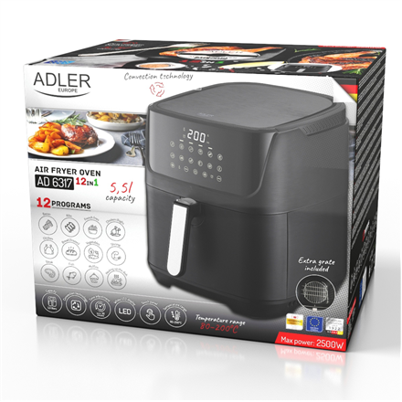 Adler Air Fryer Oven | AD 6317 | Power 1800-2500 W | Capacity 5.5 L | Convection | Black