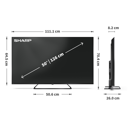 Sharp | 50HP6265E | 50 | Smart TV | Google TV | UHD | Black