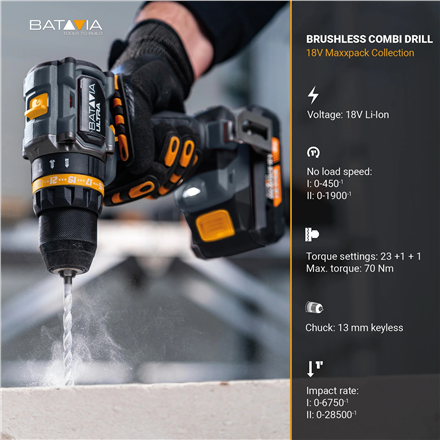 Batavia B.V. 18V Cordless Brushless Combi Drill 70 Nm