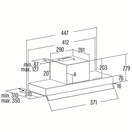 CATA Hood | ARMONIA 45 X | Canopy | Energy efficiency class C | Width 44.8 cm | 645 m³/h | Mechanica