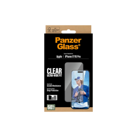 PanzerGlass Screen protector | Apple | iPhone 16 Pro/iPhone 17 | Glass | Transparent | Ultra-Wide Fi