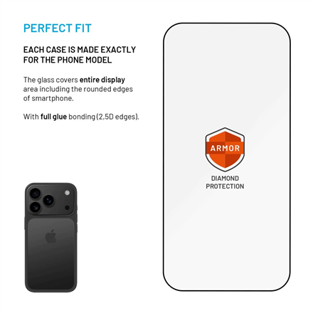 Fixed Screen protector | Apple | iPhone 17 Pro | Tempered glass | Black | Armor with Anti-dust appli