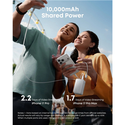 Anker Nano Power Bank 45W with Built-In Retractable USB-C Cable | A1638H11 | 10000 mAh | Black