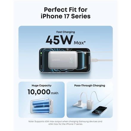 Anker Nano Power Bank 45W with Built-In Retractable USB-C Cable | A1638H11 | 10000 mAh | Black