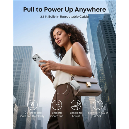 Anker Nano Power Bank 45W with Built-In Retractable USB-C Cable | A1638H21 | 10000 mAh | White