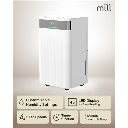 Mill Dehumidifier | MDH12 | Power 200 W | Suitable for rooms up to 8-15 m² | Water tank capacity 2 L