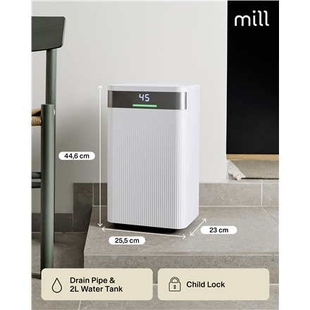 Mill Dehumidifier | MDH12 | Power 200 W | Suitable for rooms up to 8-15 m² | Water tank capacity 2 L