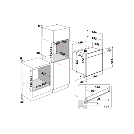 Whirlpool Oven | WOI4S8PM0SBA | 73 L | Electric | Pyrolytic/Hydrolytic | Electronic | Steam function