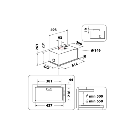 Whirlpool Hood | WCTH 63F LEB X | Built-in | Energy efficiency class B | Width 51.4 cm | 435 m³/h | 
