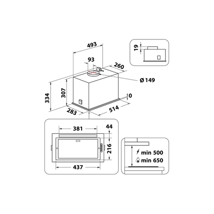 Whirlpool Hood | WCT3 63F LTX | Built-in | Energy efficiency class B | Width 51.4 cm | 430 m³/h | El