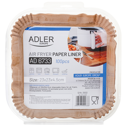 Adler Paper Liners for Air Fryer | AD 6733 | 100 pcs