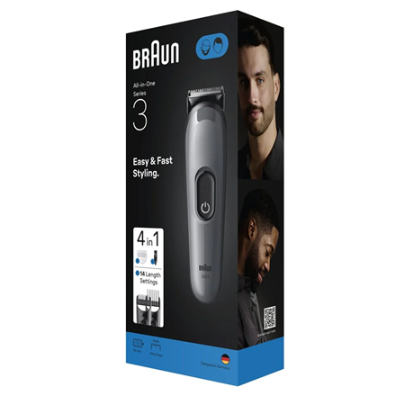Braun 4-in-1 Grooming Kit | All-in-One Series 3 AIO3500 | Cordless | Number of length steps 14 | Bla