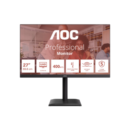 AOC U27E4CV | 27 " | IPS | UHD | 16:9 | 60 Hz | 4 ms | 3840 x 2160 pixels | 400 cd/m² | HDMI ports q
