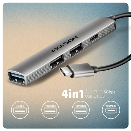 AXAGON ALU STRIP USB-C 4 port hub | HUE-STC