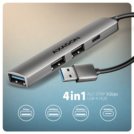 AXAGON ALU STRIP USB-A 4 port hub | HUE-STA