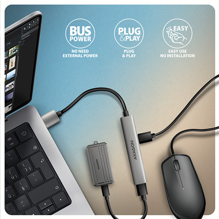 AXAGON ALU STRIP USB-A 4 port hub | HUE-STA