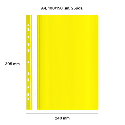 AD Class Segtuvėlis skaidriu viršeliu su perforacija 100/150 Geltonas, pakuotėje 25 vnt.