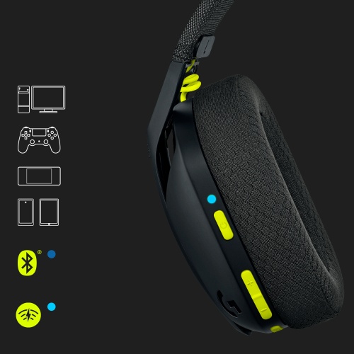 Logitech G435 LIGHTSPEED Belaidės žaidimų ausinės, Black and Neon Yellow