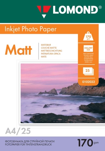 Fotopopierius Lomond Photo Inkjet Paper Matinis 170 g/m2 A4, 25 lapai, dvipusis