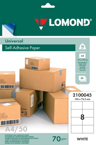 Lipnus popierius lipdukams Lomond Self-Adhesive Universal Labels, 8/105x74,3, A4, 50 lapų, Balta