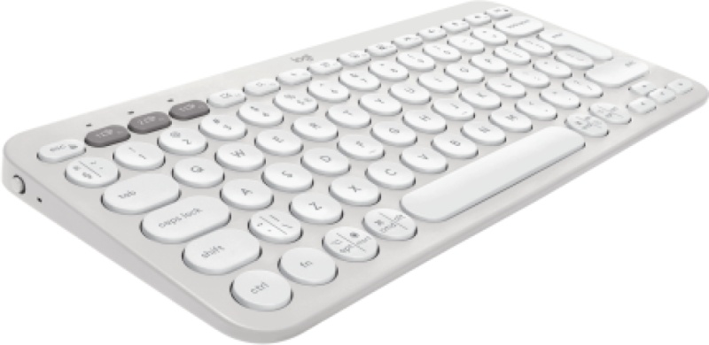 Logitech Pebble Keys 2 K380s Belaidė klaviatūra RF Wireless+Bluetooth, US INT (Qwerty), Tonal White