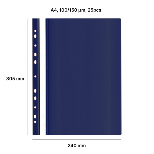 AD Class Segtuvėlis skaidriu viršeliu su perforacija 100/150 Tamsiai melynas, pakuotėje 25 vnt.