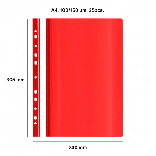 AD Class Segtuvėlis skaidriu viršeliu su perforacija 100/150 Raudonas, pakuotėje 25 vnt.