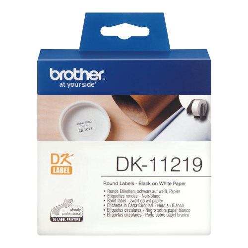 Brother DK-11219 (DK11219) Round Labels, Black on White, 12 mm, 1200 labels per roll