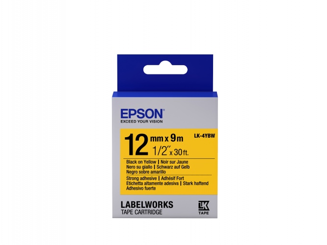 Epson LK-4YBW (C53S654014) Ženklinimo juostos kasetė, Strong Adhesive, Black on Yellow (12mm, 9m)