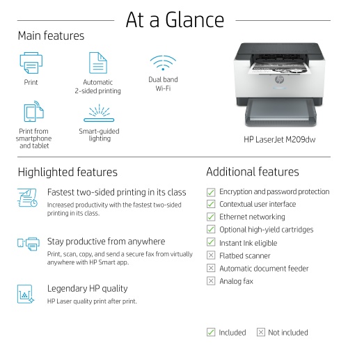 HP LaserJet M209dw Spausdintuvas lazerinis nespalvotas A4 29 ppm USB Wi-Fi Ethernet LAN Bluetooth