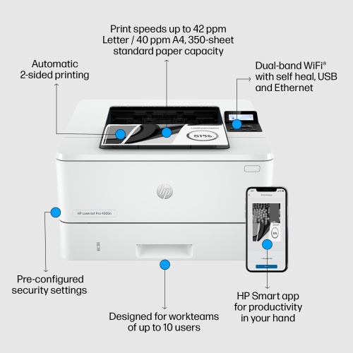 HP LaserJet Pro 4002dn Spausdintuvas lazerinis nespalvotas A4 40 ppm USB Ethernet LAN