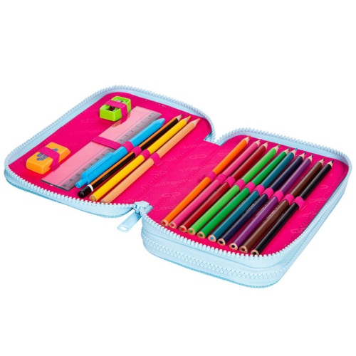 Forminis dviejų skyrių penalas su priedais CoolPack Jumper 2 Pink Scribble