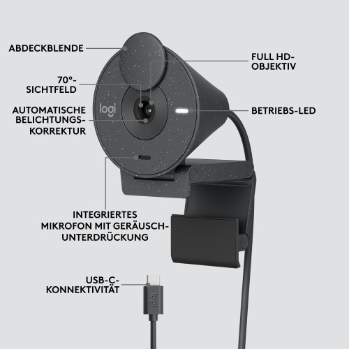 Internetinė kamera Logitech Brio 300 (960-001436) Full HD, Graphite