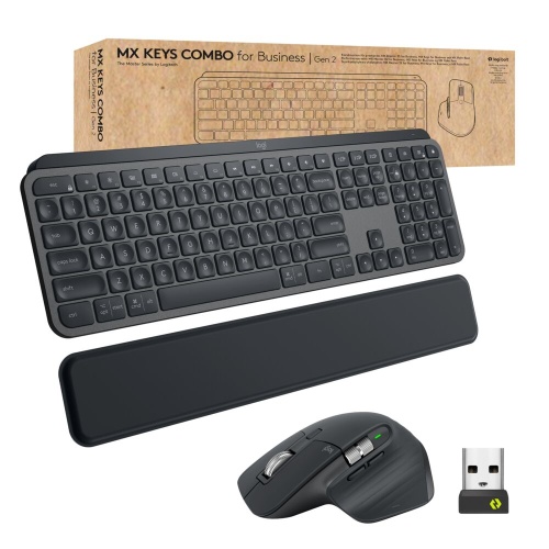 Belaidė klaviatūra ir pelė + Atrama riešui Logitech MX Keys Combo for Business Gen 2, Graphite