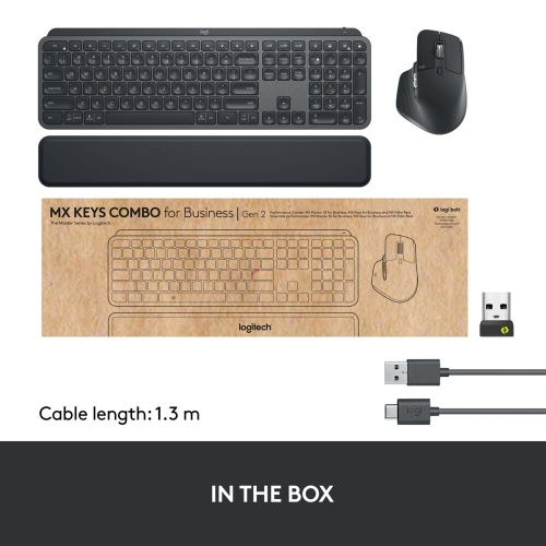 Belaidė klaviatūra ir pelė + Atrama riešui Logitech MX Keys Combo for Business Gen 2, Graphite