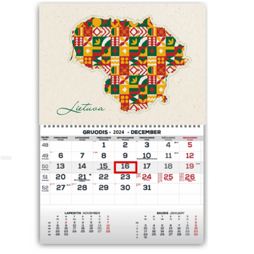 Sieninis kabinamas kalendorius vienos dalies MONO 30x43cm.