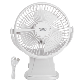 Adler Rechargeable Clip-on Desk Fan | AD 7342 | Table Fan | White | Diameter 15.5 cm | Number of spe