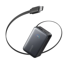 Anker Nano Power Bank 45W with Built-In Retractable USB-C Cable | A1638H11 | 10000 mAh | Black