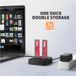 AXAGON USB-C 20Gbps docking station for 2× M.2 NVMe SSD with disk cloning function without PC ADSA-M2C22L