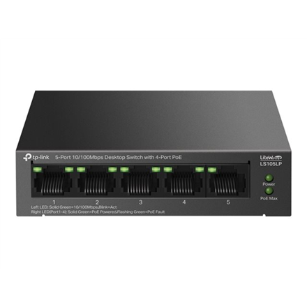 TP-LINK | 5-Port 10/100Mbps Switch with 4-Port PoE | LS105LP | Unmanaged | Desktop