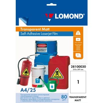 Lipni poliesterio plėvelė Lomond PET Laserjet Film Self Adhesive Skaidri Matinė A4, 25 lapai