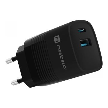 NATEC Charger Ribera GaN USB-A+USB-C 30W