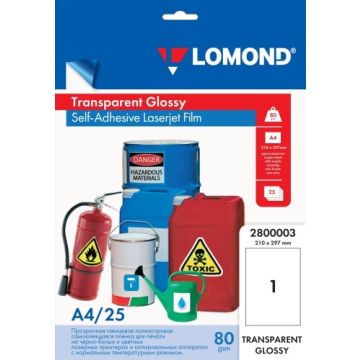 Lipni poliesterio plėvelė Lomond PET Laserjet Film Self Adhesive Skaidri Blizgi A4, 25 lapai